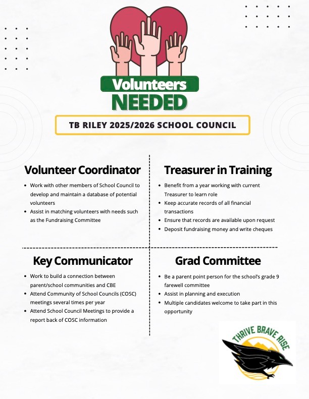 Parent Council TB Riley Volunteers Needed Flyer